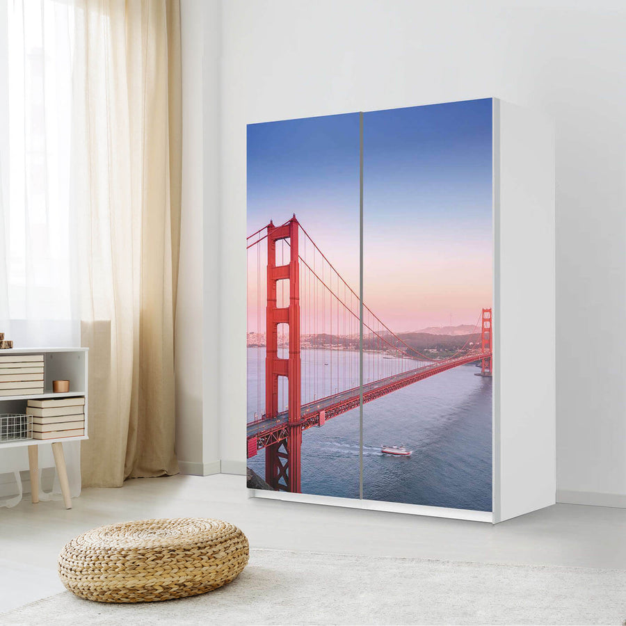 Möbel Klebefolie Golden Gate - IKEA Pax Schrank 201 cm Höhe - Schiebetür 75 cm - Schlafzimmer
