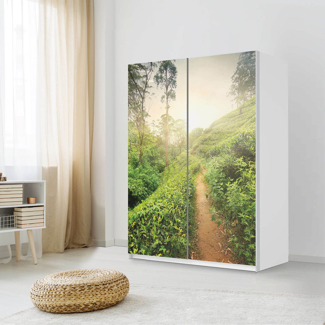 Möbel Klebefolie Green Tea Fields - IKEA Pax Schrank 201 cm Höhe - Schiebetür 75 cm - Schlafzimmer