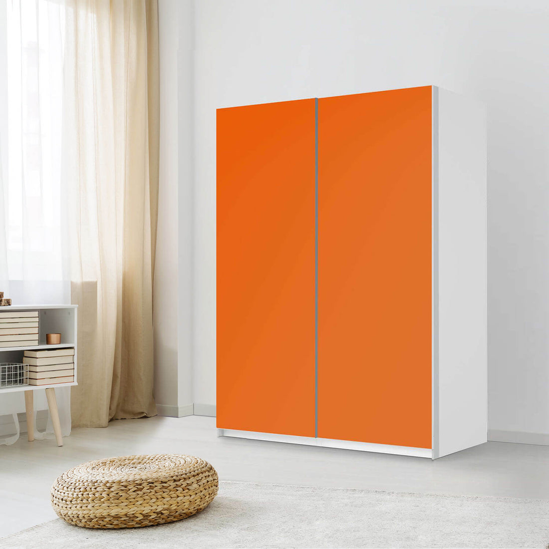 Möbel Klebefolie Orange Dark - IKEA Pax Schrank 201 cm Höhe - Schiebetür 75 cm - Schlafzimmer
