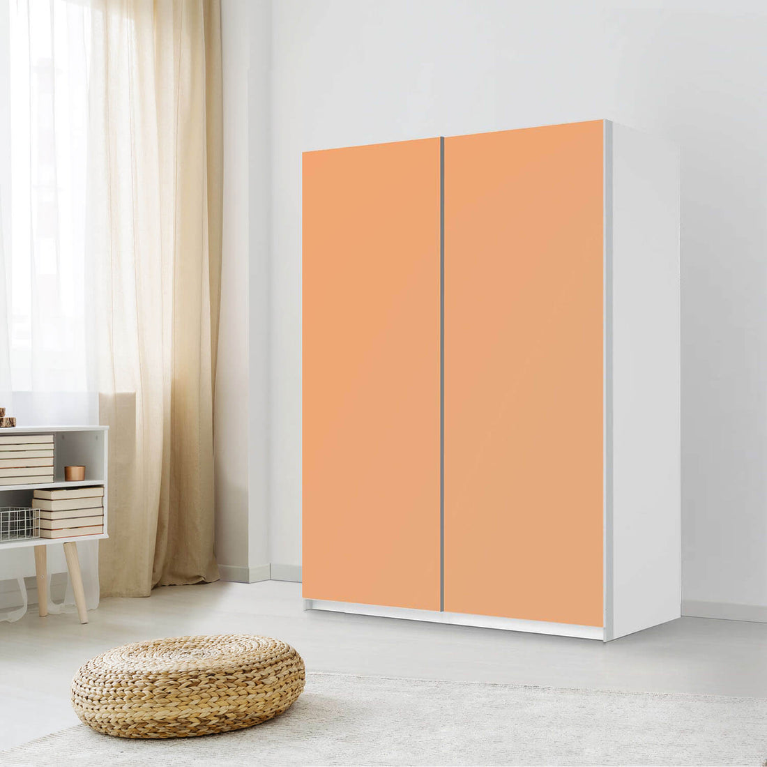 Möbel Klebefolie Orange Light - IKEA Pax Schrank 201 cm Höhe - Schiebetür 75 cm - Schlafzimmer