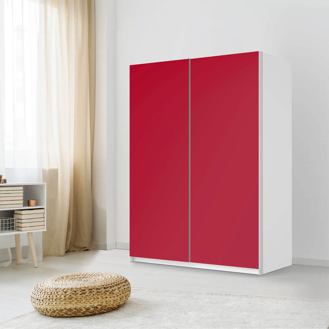 Möbel Klebefolie Rot Dark - IKEA Pax Schrank 201 cm Höhe - Schiebetür 75 cm - Schlafzimmer