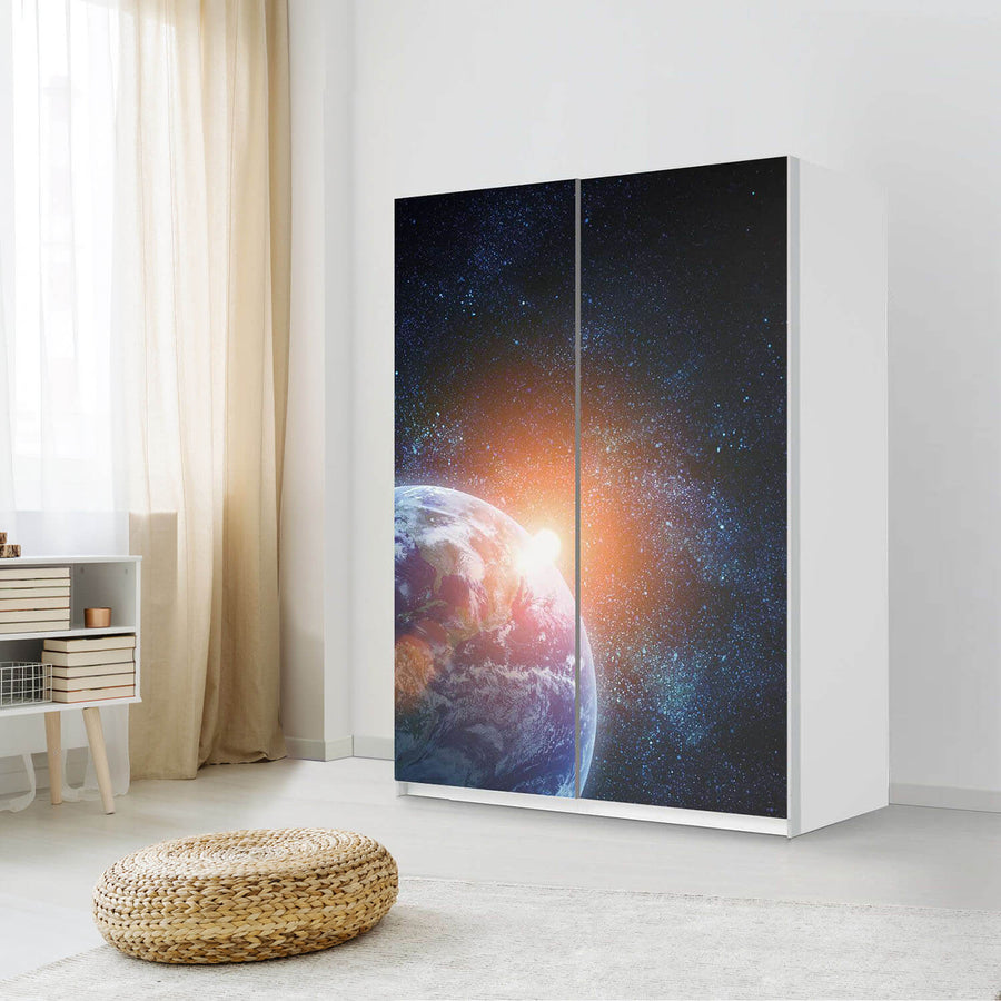 Möbel Klebefolie Sunrise - IKEA Pax Schrank 201 cm Höhe - Schiebetür 75 cm - Schlafzimmer