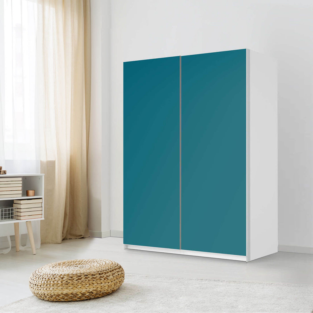 Möbel Klebefolie Türkisgrün Dark - IKEA Pax Schrank 201 cm Höhe - Schiebetür 75 cm - Schlafzimmer