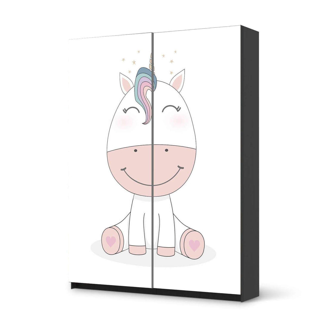 Möbel Klebefolie Baby Unicorn - IKEA Pax Schrank 201 cm Höhe - Schiebetür 75 cm - schwarz