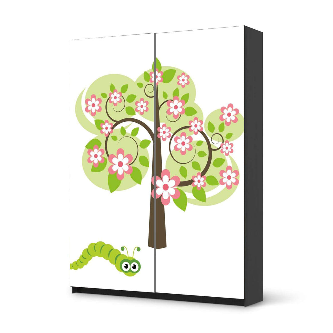 Möbel Klebefolie Blooming Tree - IKEA Pax Schrank 201 cm Höhe - Schiebetür 75 cm - schwarz