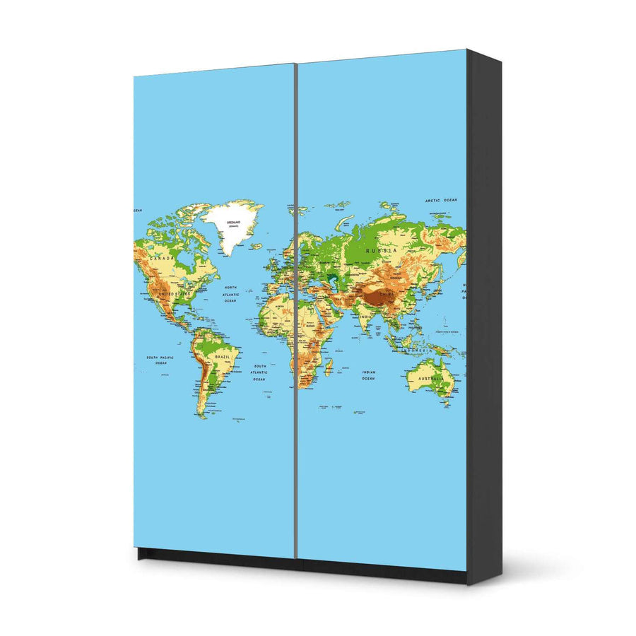 Möbel Klebefolie Geografische Weltkarte - IKEA Pax Schrank 201 cm Höhe - Schiebetür 75 cm - schwarz