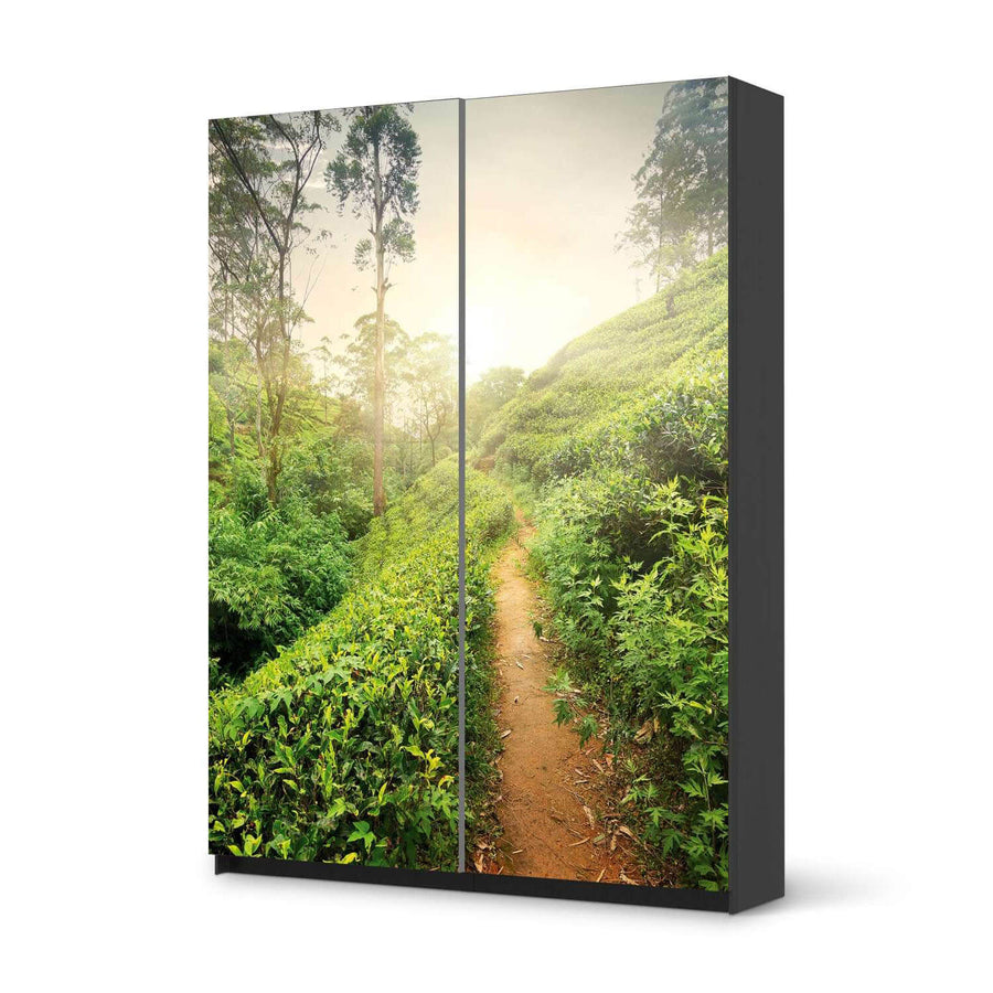 Möbel Klebefolie Green Tea Fields - IKEA Pax Schrank 201 cm Höhe - Schiebetür 75 cm - schwarz