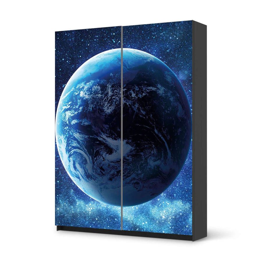Möbel Klebefolie Planet Blue - IKEA Pax Schrank 201 cm Höhe - Schiebetür 75 cm - schwarz