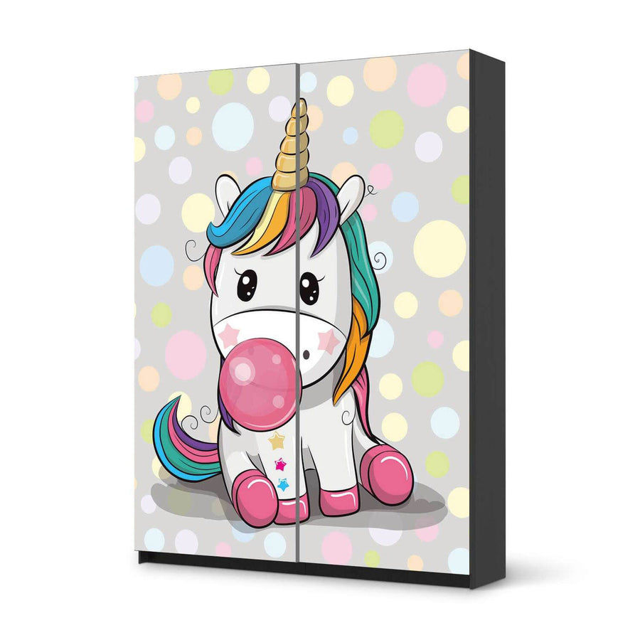 Möbel Klebefolie Rainbow das Einhorn - IKEA Pax Schrank 201 cm Höhe - Schiebetür 75 cm - schwarz
