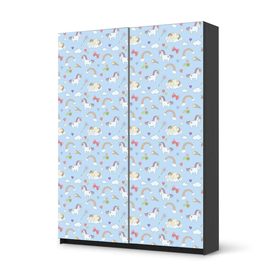 Möbel Klebefolie Rainbow Unicorn - IKEA Pax Schrank 201 cm Höhe - Schiebetür 75 cm - schwarz
