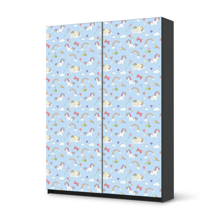 Möbel Klebefolie Rainbow Unicorn - IKEA Pax Schrank 201 cm Höhe - Schiebetür 75 cm - schwarz
