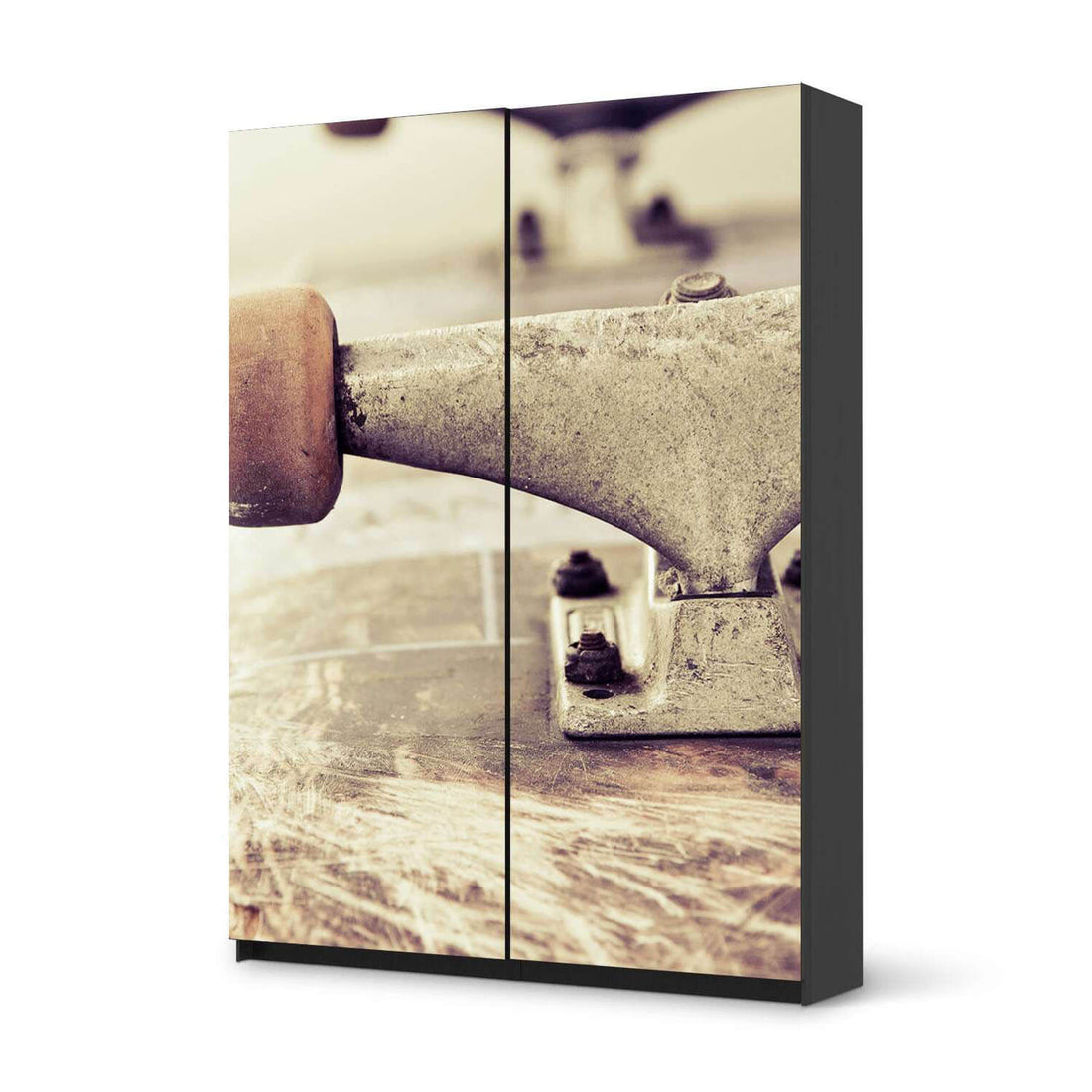 Möbel Klebefolie Skateboard - IKEA Pax Schrank 201 cm Höhe - Schiebetür 75 cm - schwarz