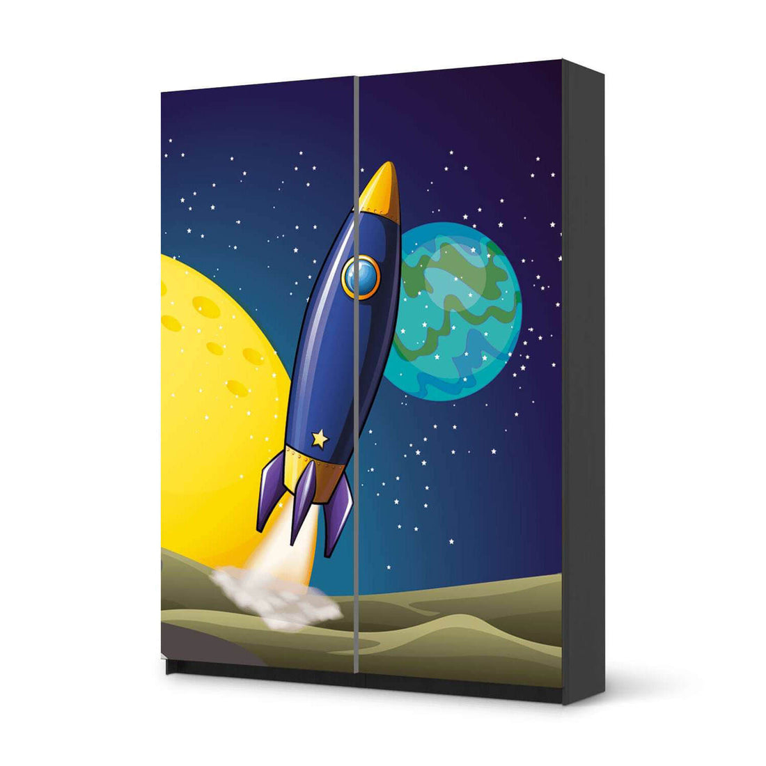 Möbel Klebefolie Space Rocket - IKEA Pax Schrank 201 cm Höhe - Schiebetür 75 cm - schwarz