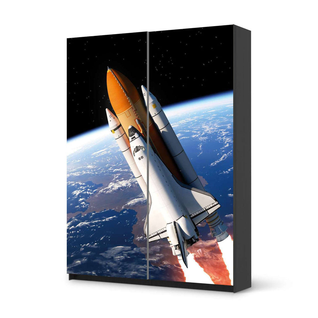 Möbel Klebefolie Space Traveller - IKEA Pax Schrank 201 cm Höhe - Schiebetür 75 cm - schwarz