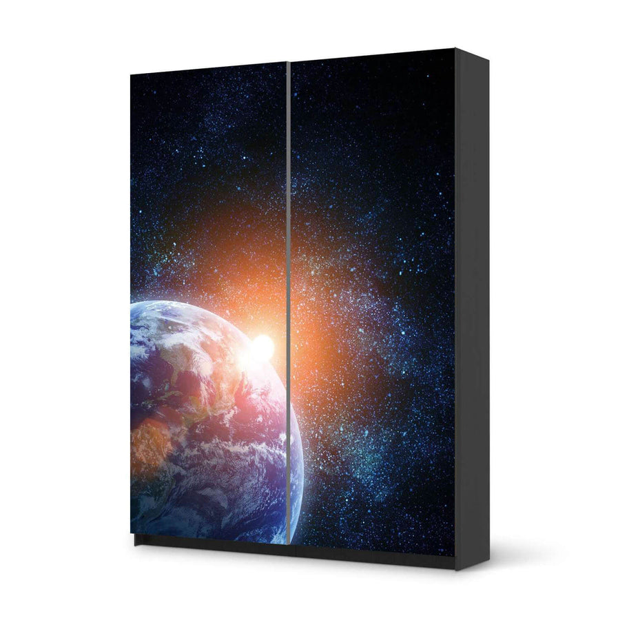 Möbel Klebefolie Sunrise - IKEA Pax Schrank 201 cm Höhe - Schiebetür 75 cm - schwarz