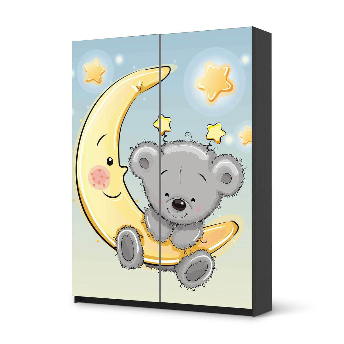 Möbel Klebefolie Teddy und Mond - IKEA Pax Schrank 201 cm Höhe - Schiebetür 75 cm - schwarz