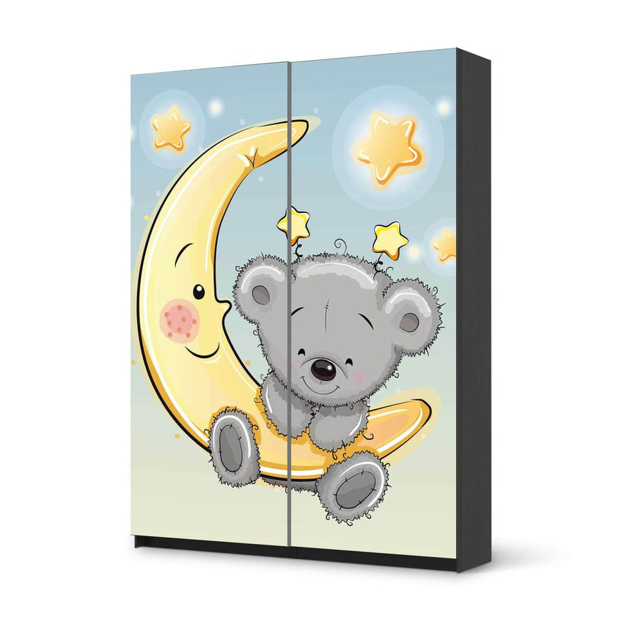 Möbel Klebefolie Teddy und Mond - IKEA Pax Schrank 201 cm Höhe - Schiebetür 75 cm - schwarz