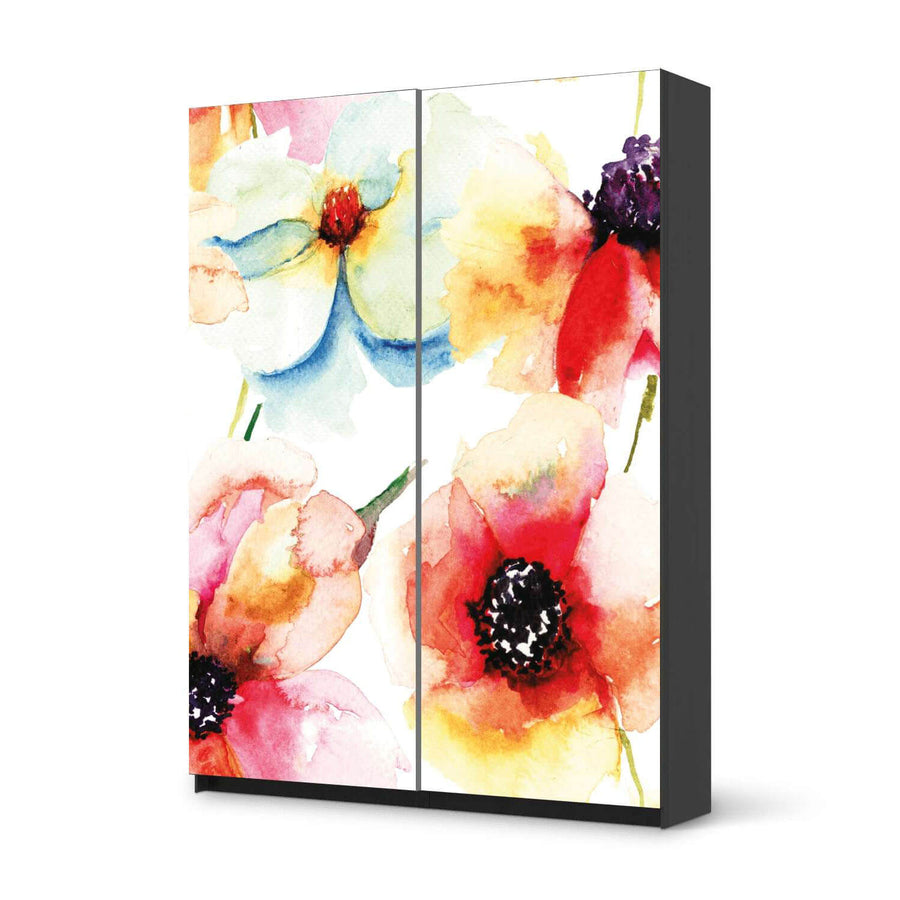 Möbel Klebefolie Water Color Flowers - IKEA Pax Schrank 201 cm Höhe - Schiebetür 75 cm - schwarz