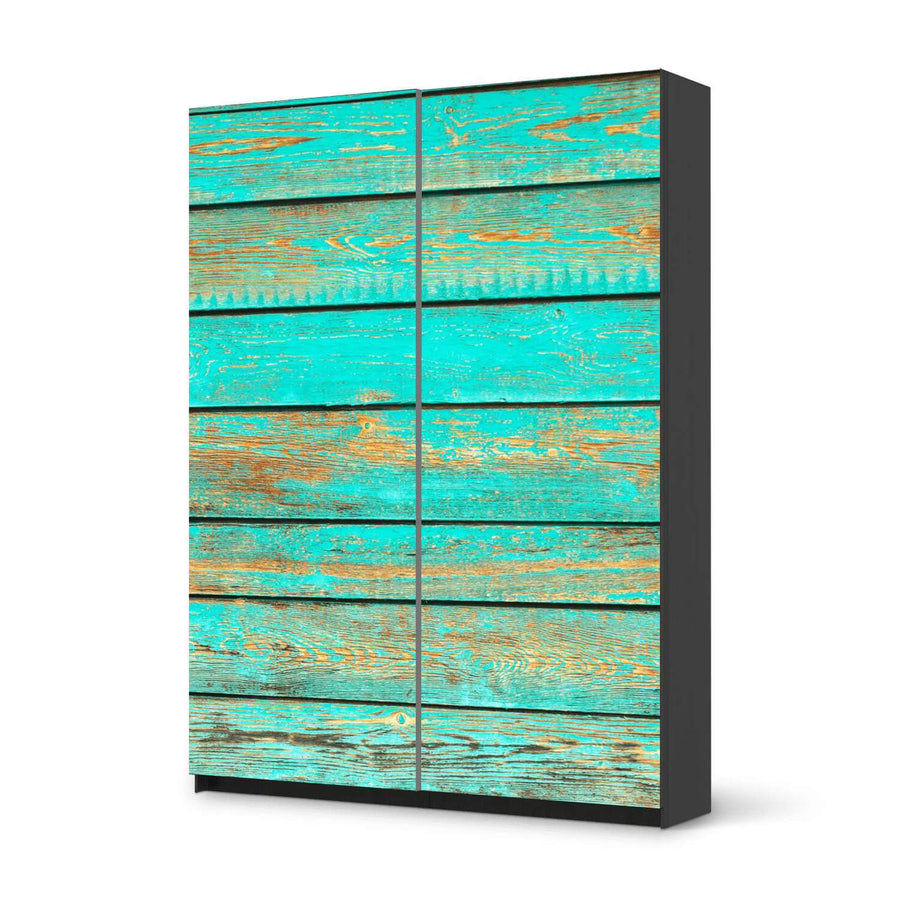Möbel Klebefolie Wooden Aqua - IKEA Pax Schrank 201 cm Höhe - Schiebetür 75 cm - schwarz