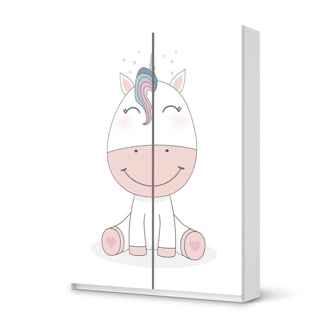 Möbel Klebefolie Baby Unicorn - IKEA Pax Schrank 201 cm Höhe - Schiebetür 75 cm - weiss