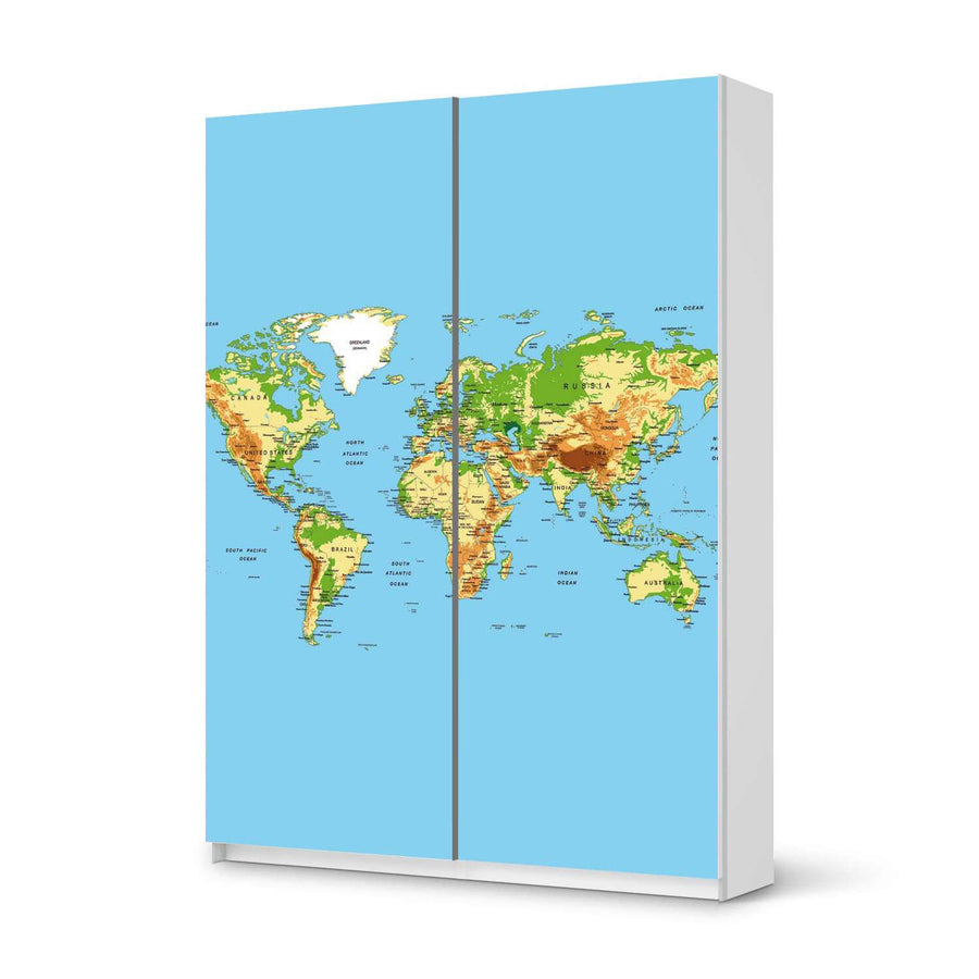 Möbel Klebefolie Geografische Weltkarte - IKEA Pax Schrank 201 cm Höhe - Schiebetür 75 cm - weiss