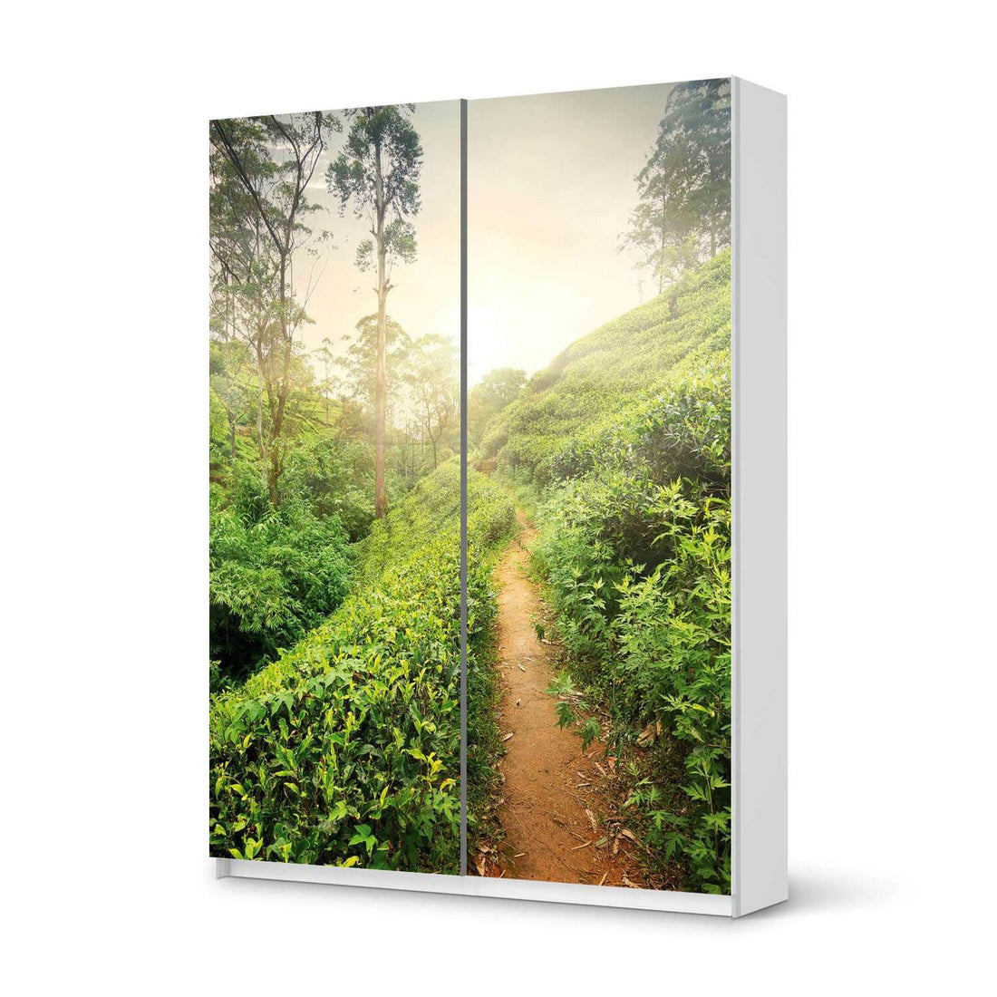 Möbel Klebefolie Green Tea Fields - IKEA Pax Schrank 201 cm Höhe - Schiebetür 75 cm - weiss
