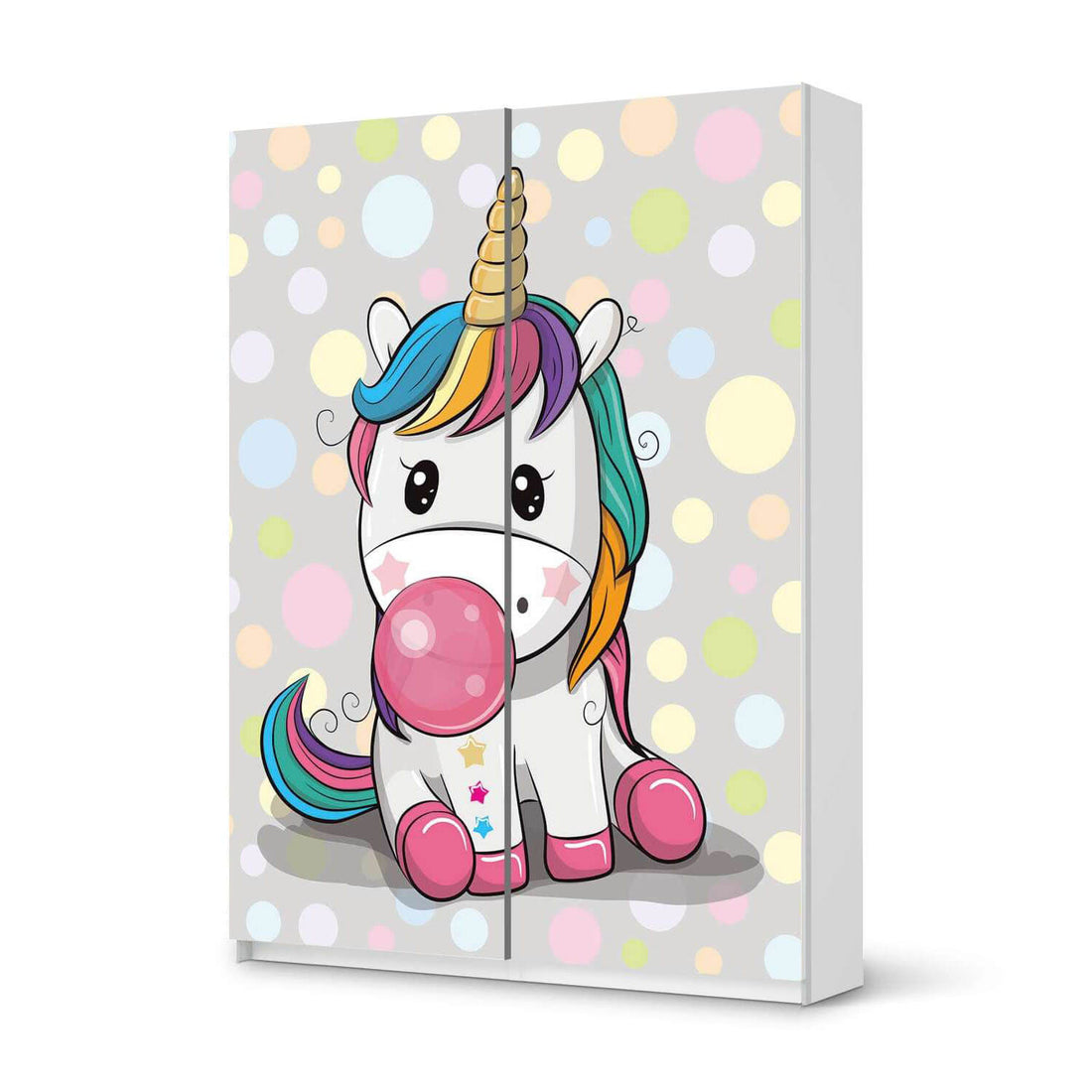Möbel Klebefolie Rainbow das Einhorn - IKEA Pax Schrank 201 cm Höhe - Schiebetür 75 cm - weiss