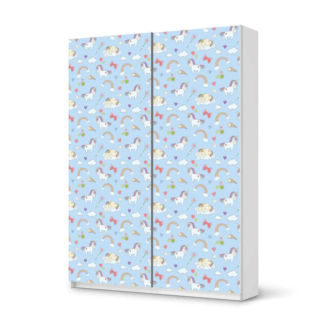 Möbel Klebefolie Rainbow Unicorn - IKEA Pax Schrank 201 cm Höhe - Schiebetür 75 cm - weiss