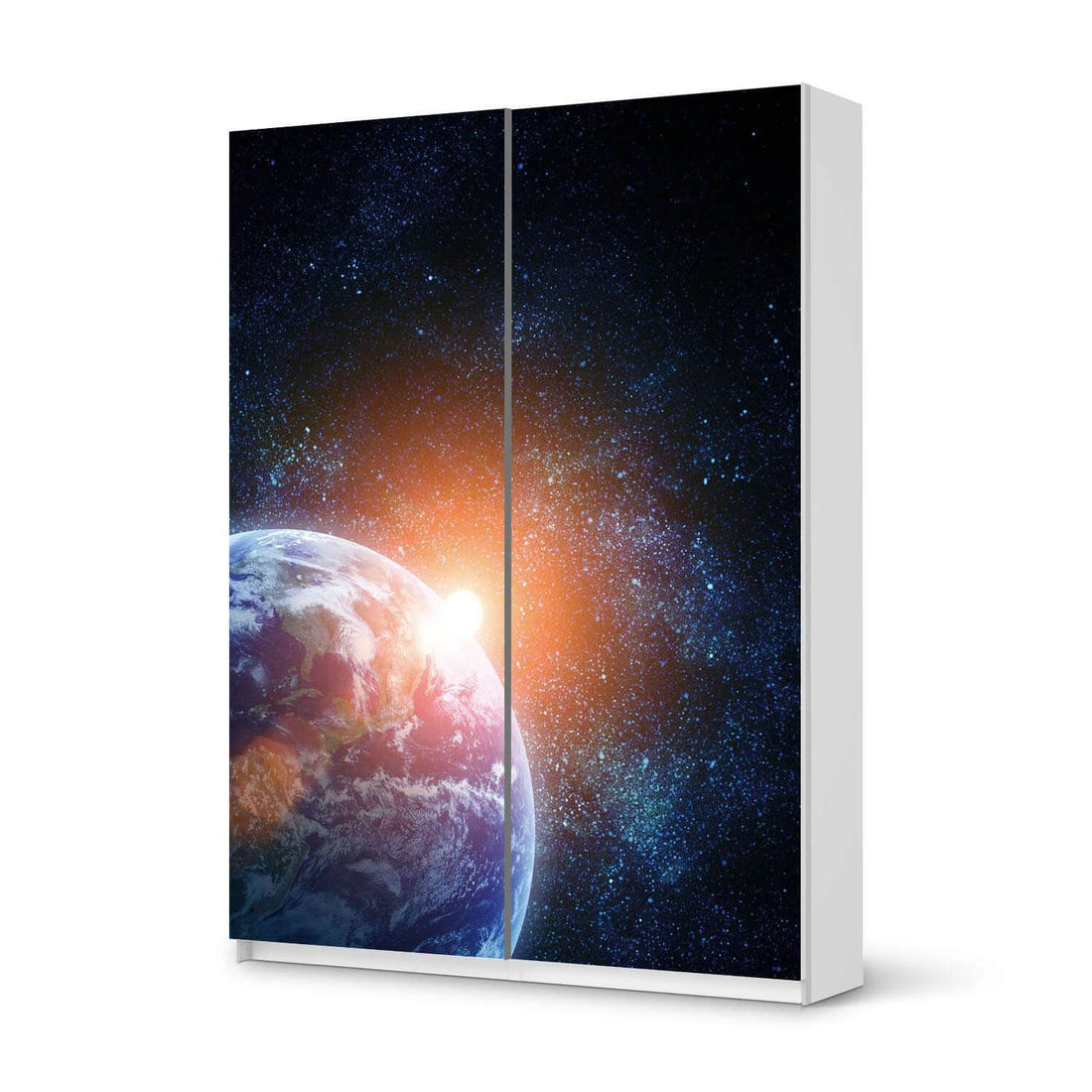 Möbel Klebefolie Sunrise - IKEA Pax Schrank 201 cm Höhe - Schiebetür 75 cm - weiss