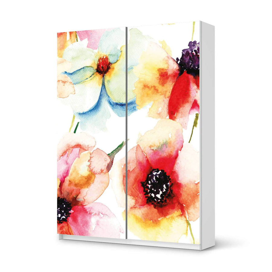 Möbel Klebefolie Water Color Flowers - IKEA Pax Schrank 201 cm Höhe - Schiebetür 75 cm - weiss