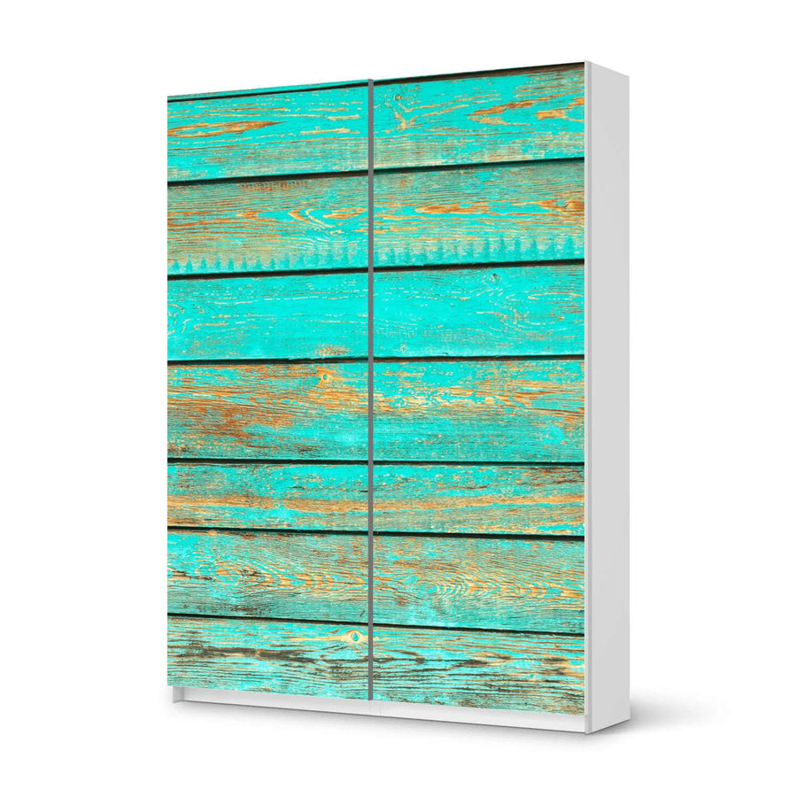 Möbel Klebefolie Wooden Aqua - IKEA Pax Schrank 201 cm Höhe - Schiebetür 75 cm - weiss