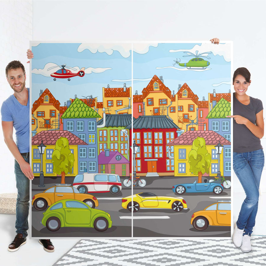 Möbel Klebefolie City Life - IKEA Pax Schrank 201 cm Höhe - Schiebetür - Folie