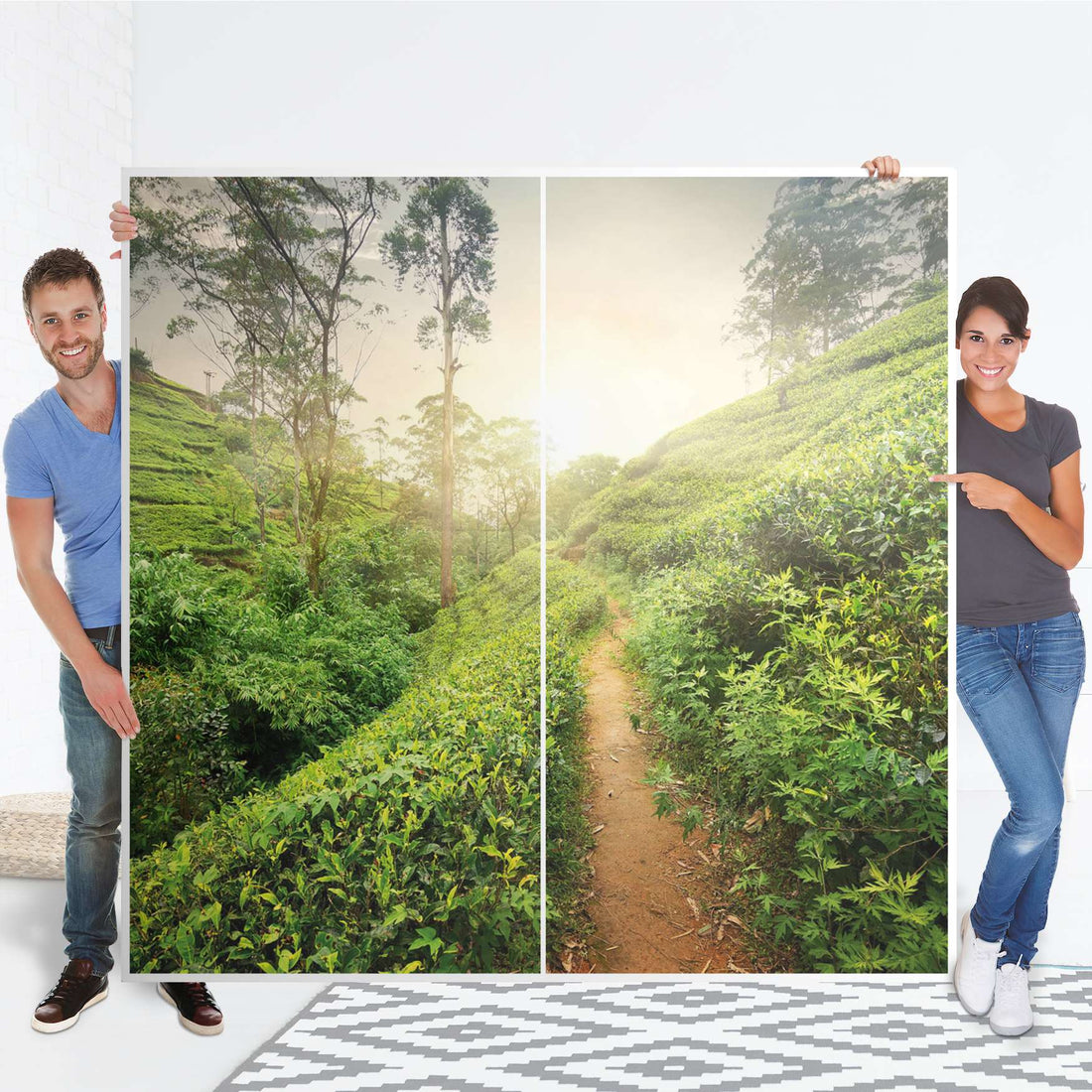 Möbel Klebefolie Green Tea Fields - IKEA Pax Schrank 201 cm Höhe - Schiebetür - Folie