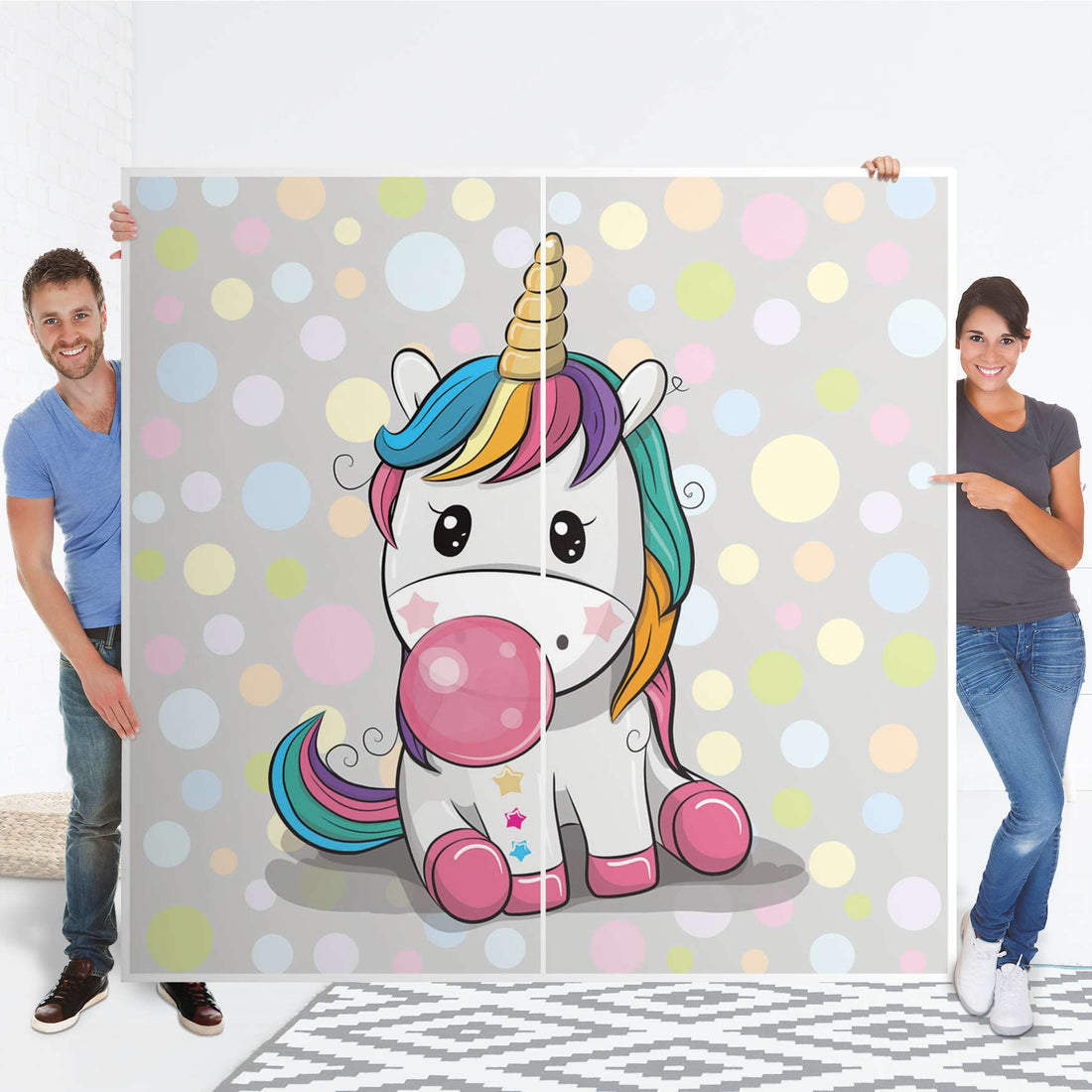Möbel Klebefolie Rainbow das Einhorn - IKEA Pax Schrank 201 cm Höhe - Schiebetür - Folie