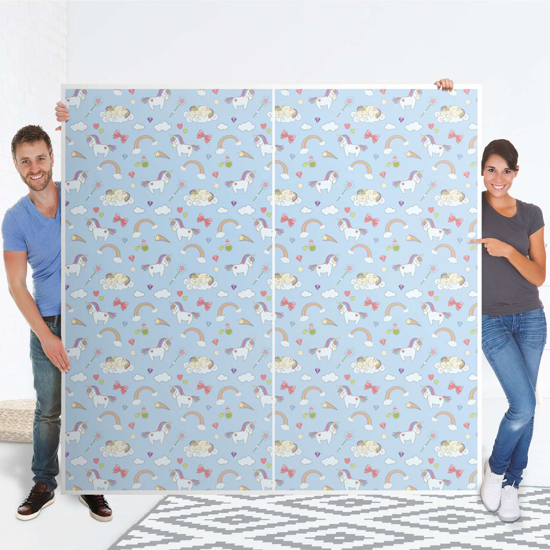 Möbel Klebefolie Rainbow Unicorn - IKEA Pax Schrank 201 cm Höhe - Schiebetür - Folie
