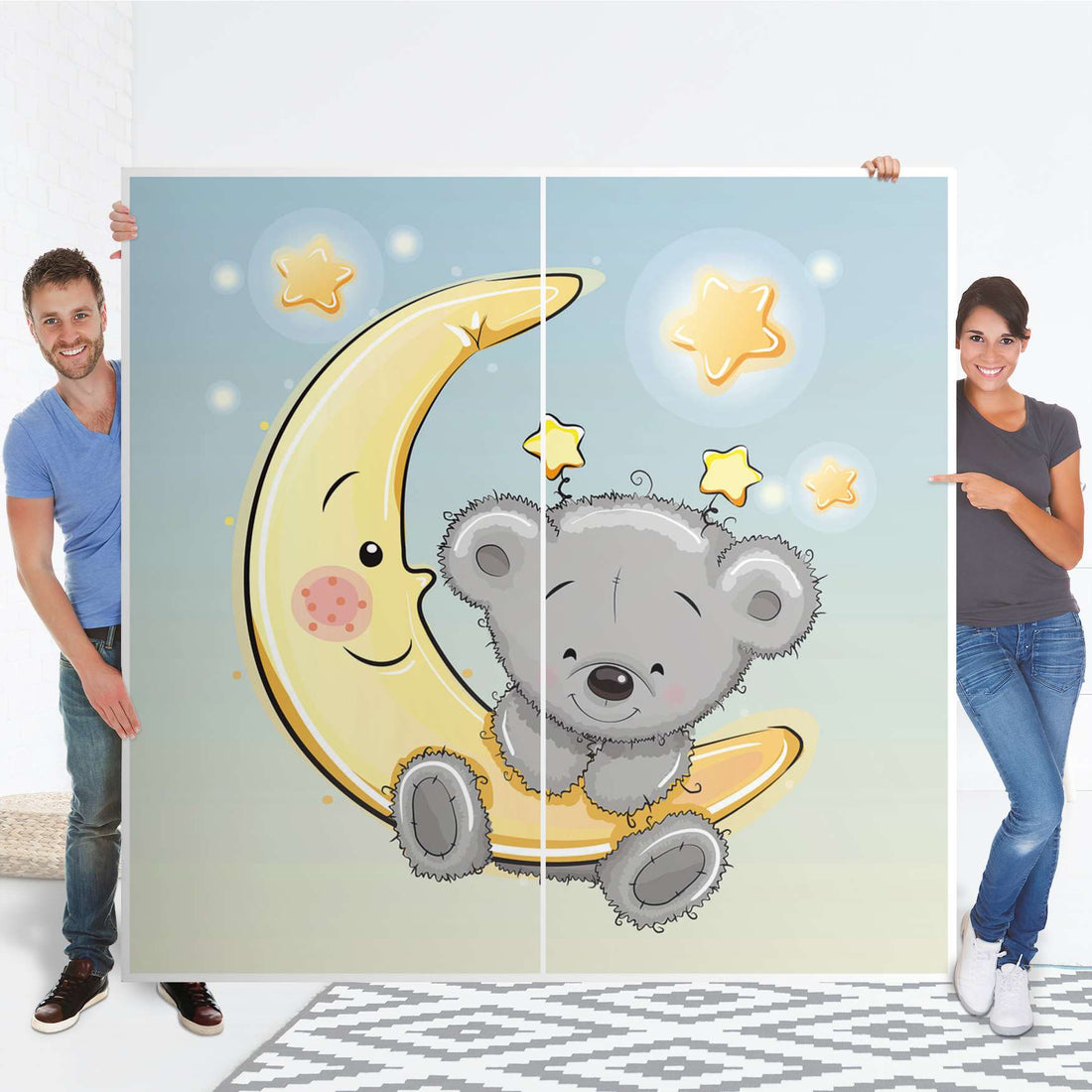 Möbel Klebefolie Teddy und Mond - IKEA Pax Schrank 201 cm Höhe - Schiebetür - Folie