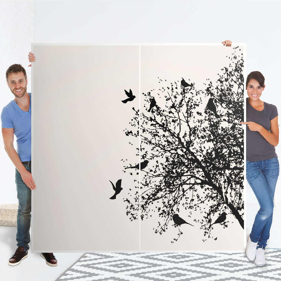 Möbel Klebefolie Tree and Birds 2 - IKEA Pax Schrank 201 cm Höhe - Schiebetür - Folie
