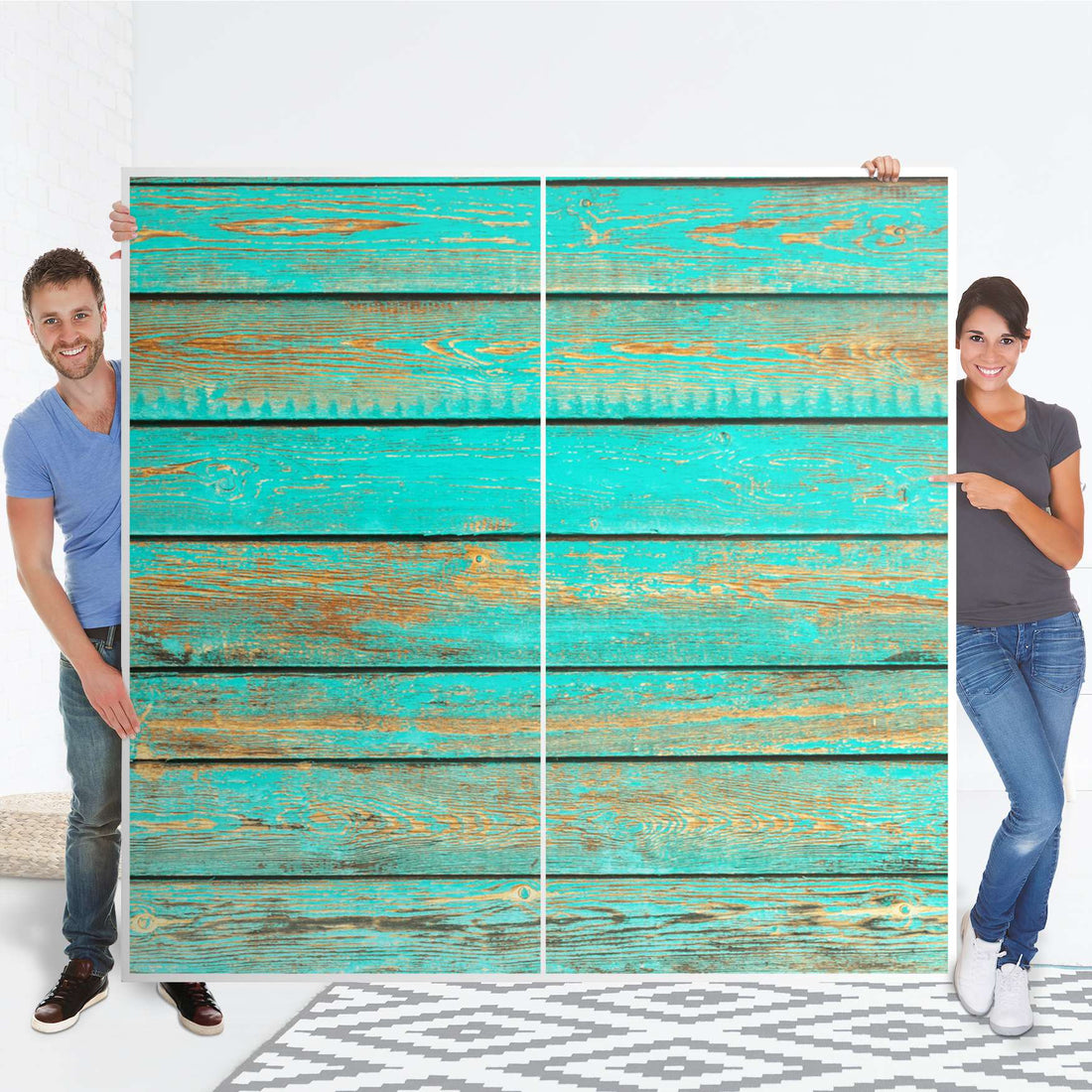 Möbel Klebefolie Wooden Aqua - IKEA Pax Schrank 201 cm Höhe - Schiebetür - Folie