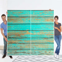 Möbel Klebefolie Wooden Aqua - IKEA Pax Schrank 201 cm Höhe - Schiebetür - Folie