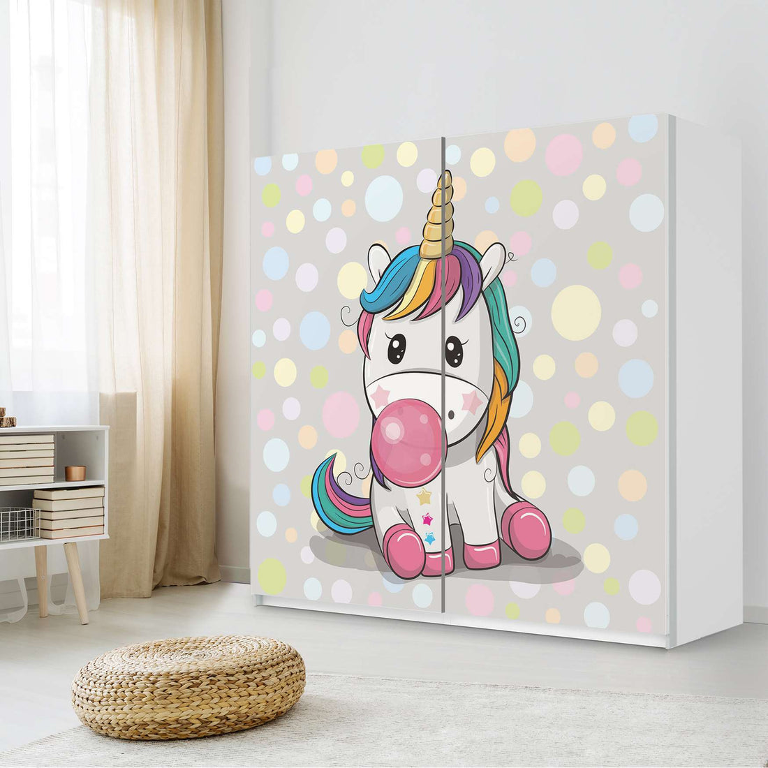 Möbel Klebefolie Rainbow das Einhorn - IKEA Pax Schrank 201 cm Höhe - Schiebetür - Kinderzimmer