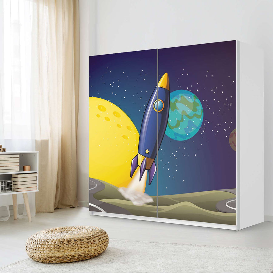 Möbel Klebefolie Space Rocket - IKEA Pax Schrank 201 cm Höhe - Schiebetür - Kinderzimmer