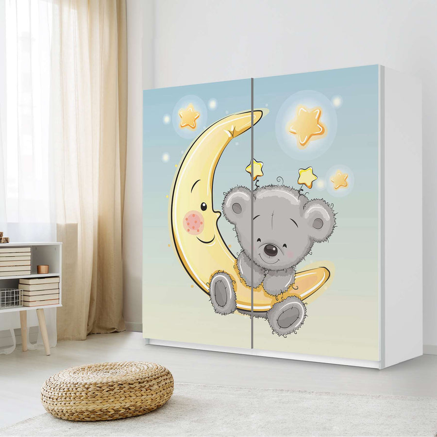 Möbel Klebefolie Teddy und Mond - IKEA Pax Schrank 201 cm Höhe - Schiebetür - Kinderzimmer