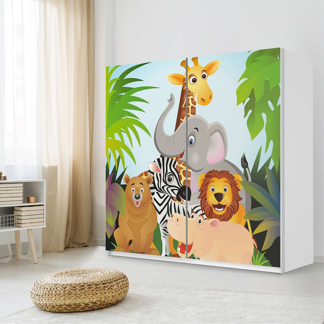 Möbel Klebefolie Wild Animals - IKEA Pax Schrank 201 cm Höhe - Schiebetür - Kinderzimmer