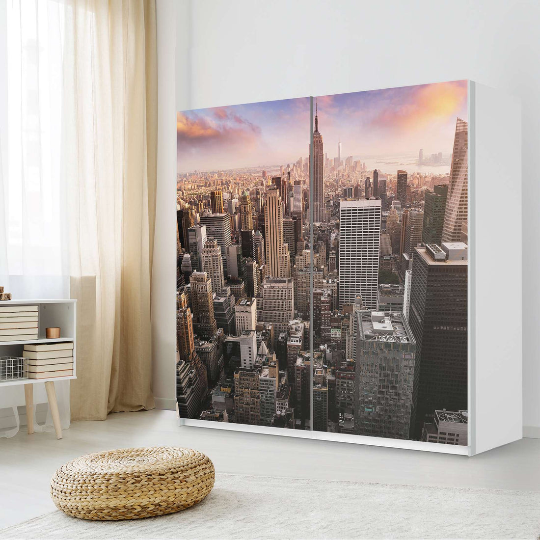 Möbel Klebefolie Big Apple - IKEA Pax Schrank 201 cm Höhe - Schiebetür - Schlafzimmer