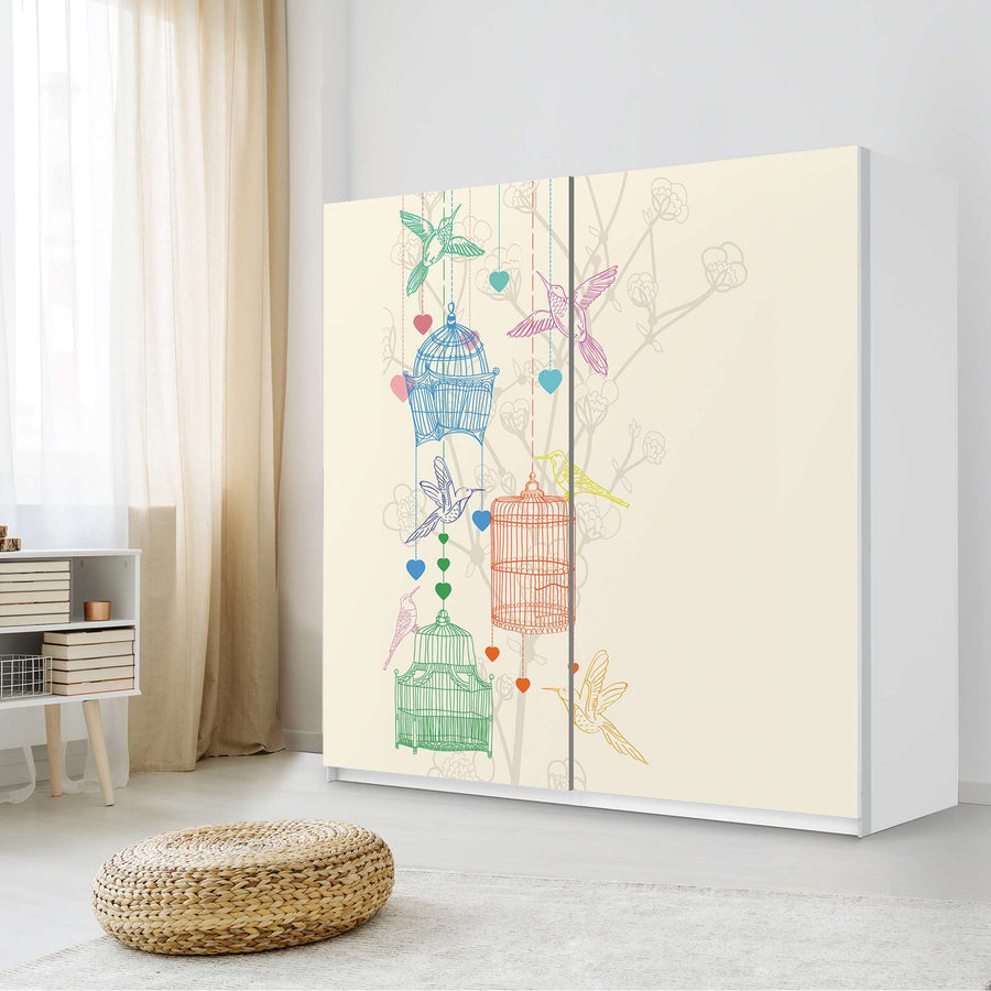 Möbel Klebefolie Birdcage - IKEA Pax Schrank 201 cm Höhe - Schiebetür - Schlafzimmer