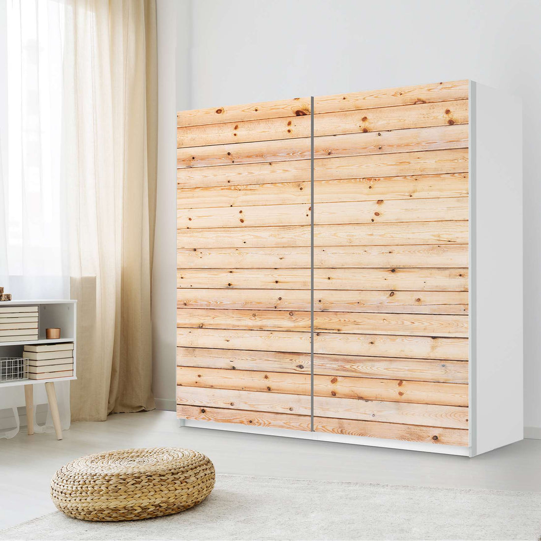 Möbel Klebefolie Bright Planks - IKEA Pax Schrank 201 cm Höhe - Schiebetür - Schlafzimmer