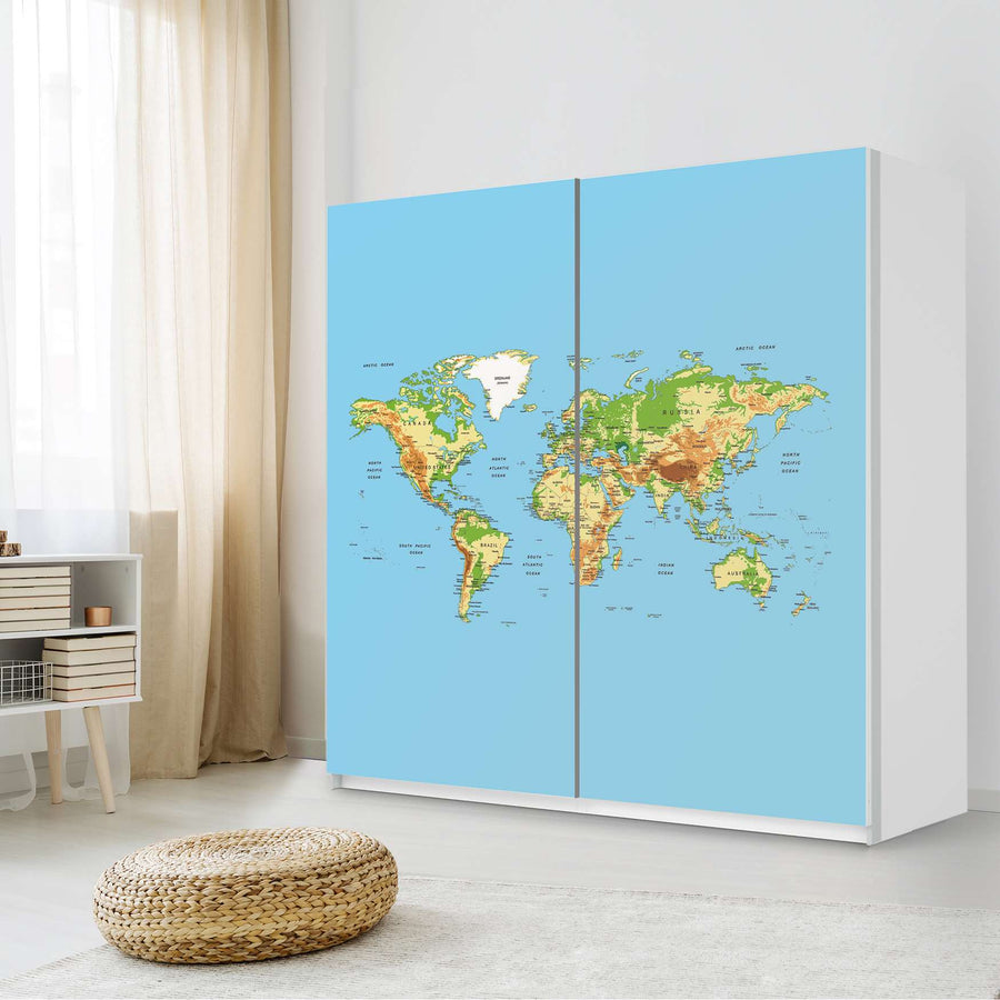 Möbel Klebefolie Geografische Weltkarte - IKEA Pax Schrank 201 cm Höhe - Schiebetür - Schlafzimmer