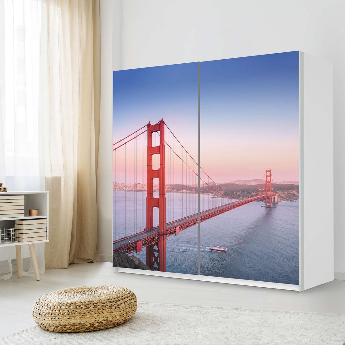 Möbel Klebefolie Golden Gate - IKEA Pax Schrank 201 cm Höhe - Schiebetür - Schlafzimmer