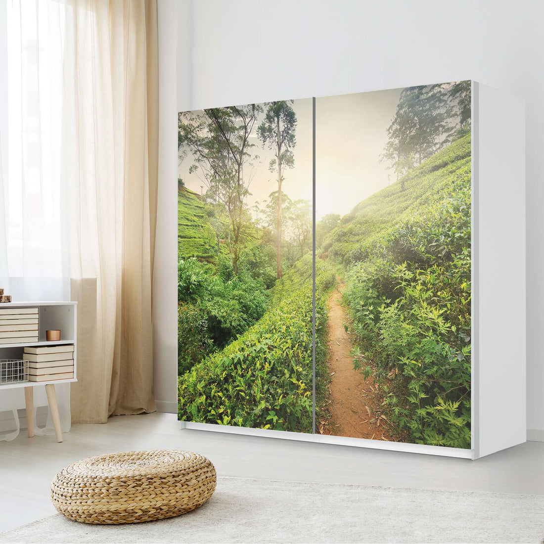 Möbel Klebefolie Green Tea Fields - IKEA Pax Schrank 201 cm Höhe - Schiebetür - Schlafzimmer