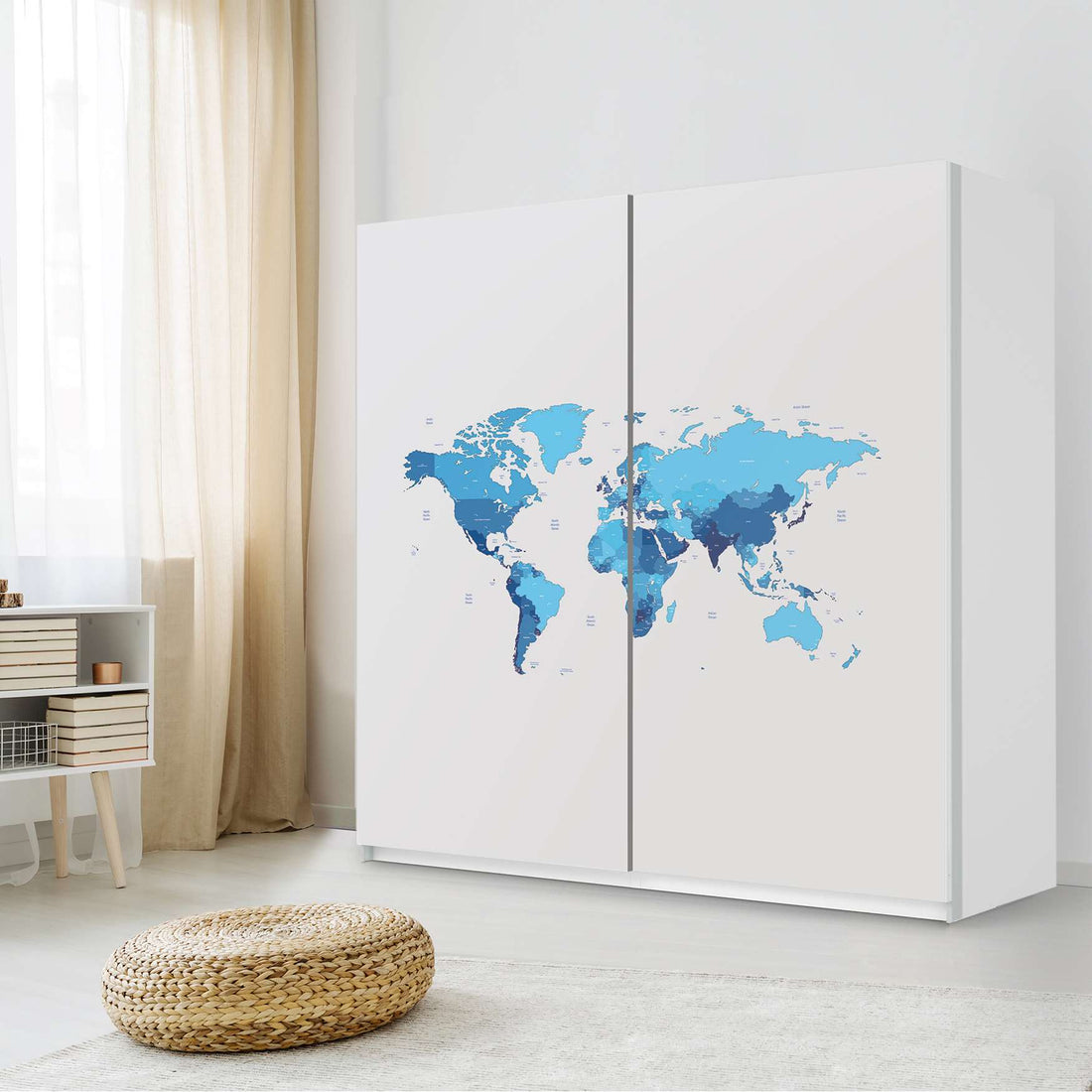 Möbel Klebefolie Politische Weltkarte - IKEA Pax Schrank 201 cm Höhe - Schiebetür - Schlafzimmer